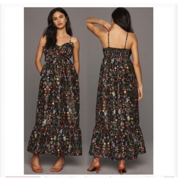 Hutch Dresses & Skirts - Hutch Olani Dress Womens 2XL Black Floral Maxi Bow Front Smocked Back Pockets